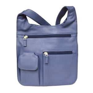 JPOurse‎ Genuine Leather The Traveler Crossbody Bag Denim Blue Adjustable Strap